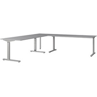 Germania Profi 3.0 Schreibtisch lichtgrau L-Form, C-Fuß-Gestell silber 240,0