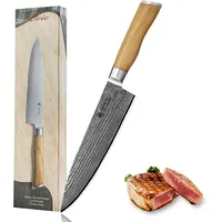 Wakoli Oliven Damast Chefmesser Klingenlänge 20 cm mit Olivenholzgriff