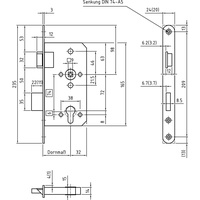 BMH Fluchttürschloss 1013, 1-flg. Funktion d/en 179, dm 65/20