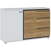 Lomadox Sideboard 133 cm Breit in weiß mit Eiche