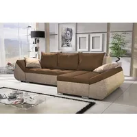 Fun Möbel Ecksofa Sofa KLEO mit Schlaffunktion Beige-Schokobraun Ottomane
