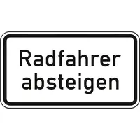 Neutrale Produktlinie Zusatzschild 1012-32, 330x600mm Radfahrer absteigen RAL-Gütezeichen Folie