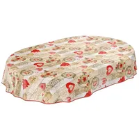 ANRO Tischdecke Weihnachtstischdecke abwaschbar Wachstischdecke Christmas Rot Beige Oval