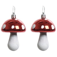 Kaemingk 2 Christbaumschmuck 7.5cm Fliegenpilze Weihnachtskugeln Weihnachtsbaumschmuck