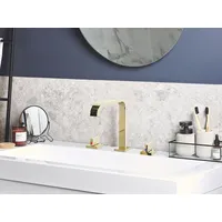 Beliani Waschbeckenarmatur 3-Loch-Armatur Wasserhahn gerade Form Edelstahl glänzendes Gold