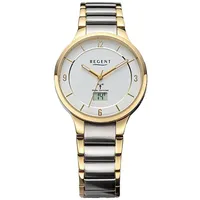 REGENT Damen-Uhr Analog Funk Edelstahl Gold Silber-Ton FR-288 -