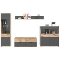 Xonox.home Wohnwand 4-teilig MASON, Nox Eiche Dekor - Basaltgrau