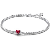 Pandora Rotes Funkelndes Herz Tennisarmband aus Sterling-Silber mit rotem