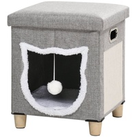 PawHut Katzenhaus mit Kissen und Spielball Grau