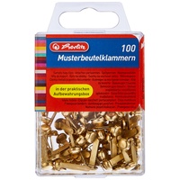 Herlitz 8770307 Musterbeutelklammer, Rundkopf, 100 Stück In Hängebox, Messing