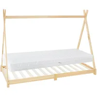 ML-Design Kinderbett Tipi 90x200cm Natur mit Matratze H:16cm Lattenrost