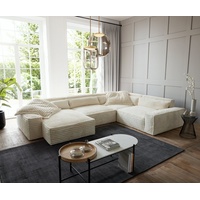 DeLife Wohnlandschaft Sirpio, XL Plüschcord Beige 360x260 cm Recamiere