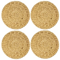 HMF Tischset rund geflochten aus Wasserhyazinthe, Platzset abwaschbar, 4er