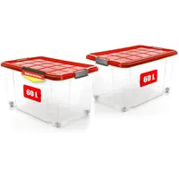 BigDean 2x 60 L Aufbewahrungsbox mit Deckel groß rot