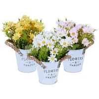 Relaxdays Kunstblumen im Topf, 3er Set künstliche Pflanzen, Chrysanthemen,