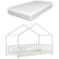[en.casa] Kinderbett Treviolo mit Matratze und Rausfallschutz 70x140cm Weiß