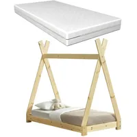 [en.casa] Kinderbett Onejda mit Matratze 70x140cm Tipi-Design Bett Holzbett