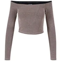 URBAN CLASSICS Ladies Off Shoulder Glitter Longsleeve - Beige