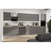 Feldmann-Wohnen Küchenzeile Kvantum 400 cm weiß/dust grey matt