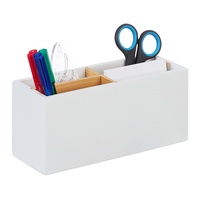 Relaxdays Schreibtisch Organizer, Bambus, 4 Fächer, für Bürobedarf &