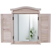 MCW Wandspiegel Spiegelfenster mit Fensterläden 53x42x5cm ~ naturbraun