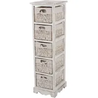 Mendler Regal Kommode mit 5 Korbschubladen 90x25x28cm, Shabby-Look, Vintage
