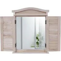 Mendler Wandspiegel Spiegelfenster mit Fensterläden 53x42x5cm - naturbraun