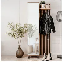 Homestyle4u 2742, Garderobe Holz Eiche Kleiderständer mit Spiegel Garderobenschrank