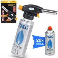 Z.M.C Gasbrenner + 20x Gaskartuschen 227g, Flambierbrenner Temperatur bis