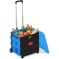 Relaxdays Einkaufstrolley, Klapptrolley mit Rollen & Deckel, Teleskopgriff, bis