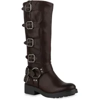 VAN HILL Damen Leicht Gefütterte Bikerstiefel Schnallen Nieten Schuhe