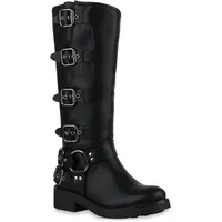 VAN HILL Damen Bikerstiefel Schnallen Trendy Schuhe Schwarz, 38