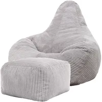 I.C.O.N. Icon Dalton Sitzsack mit Hocker Cord, Grau, Gaming