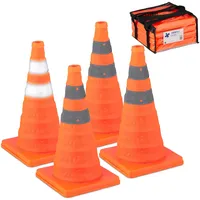 Relaxdays Pylonen groß, 4er Set Leitkegel faltbar, Reflektor-Streifen, Faltkegel,