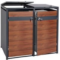 Mendler XL 2er/4er-Mülltonnenverkleidung HWC-J82, Mülltonnenbox, Metall 59kg, anthrazit Kirsche-Holzoptik