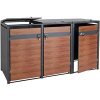 Mendler Mülltonnenbox HWC-J82 XL 3er/6er 97 kg braun