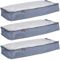 Relaxdays Unterbettkommode, 3er Set, Stoff, HxBxT: 14x100x45 cm, mit