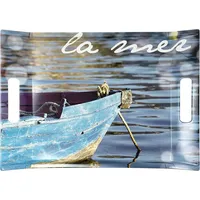 Lashuma rechteckiges Dekotablett 38x27 cm, Melamintablett mit Griffen blau