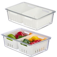 Relaxdays Kühlschrank, 2er Set, stapelbar, 2 Abtropfkörbe, Lebensmittel Organizer