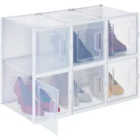 Relaxdays Schuhboxen 6er Set, für High Heels, Schuhorganizer stapelbar,