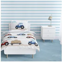 MTOnlinehandel TRAUMHELDEN Traktor Babybettwäsche 135x100 Flanell/Biber, 1 Kissenbezug 40x60