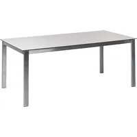 Beliani Gartenmöbel Set 7-Teilig Weiß Beige Silber, Glas, 6-Sitzer,