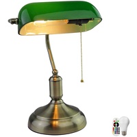 ETC Shop Antike RGB LED Schreibtischlampe mit grünem Glasschirm