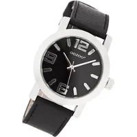 Oozoo JR204 Damenuhr, schwarzes Lederarmband, schwarz Streifen