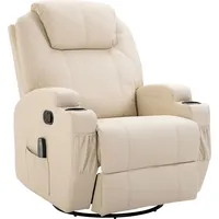 Homcom Massagesessel Elektrisch Relaxsessel mit Liegefunktion, Kunstleder, Cremeweiß 84x92x109cm