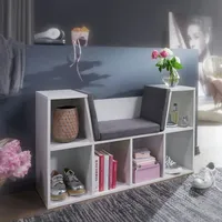 FineBuy Design Regal Weiß mit Sitzauflage in Grau Garderobe