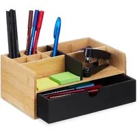 Relaxdays Schreibtisch Organizer, 1 Schublade, 9 Fächer, Bambus, HxBxT: