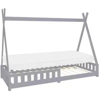 ML-Design Kinderbett Tipi 90x200 cm Hellgrau Matratze H16cm Lattenrost,
