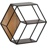 Wohnling Wandregal Schwarz, Holz, Metall Mangoholz, massiv, 60x52x20 cm