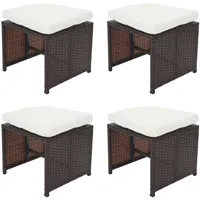 Mendler 4er-Set Poly-Rattan Hocker Kreta, Gartenhocker Sitzhocker ~ braun,